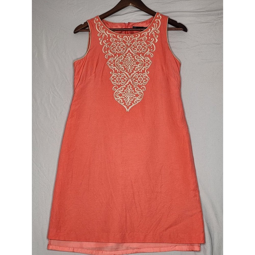 Jessica Howard Sleeveless Linen‎ Floral Embroidered Shift Dress Size 6